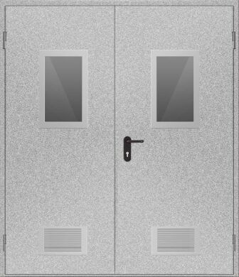 Двери противопожарные с вентиляционной решеткой и остеклением ДМП ЕІ60-2-2100x1500, ЕвроСтандарт