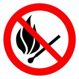 Знак Запрещается пользоваться открытым огнем d-150 мм с-к пленка